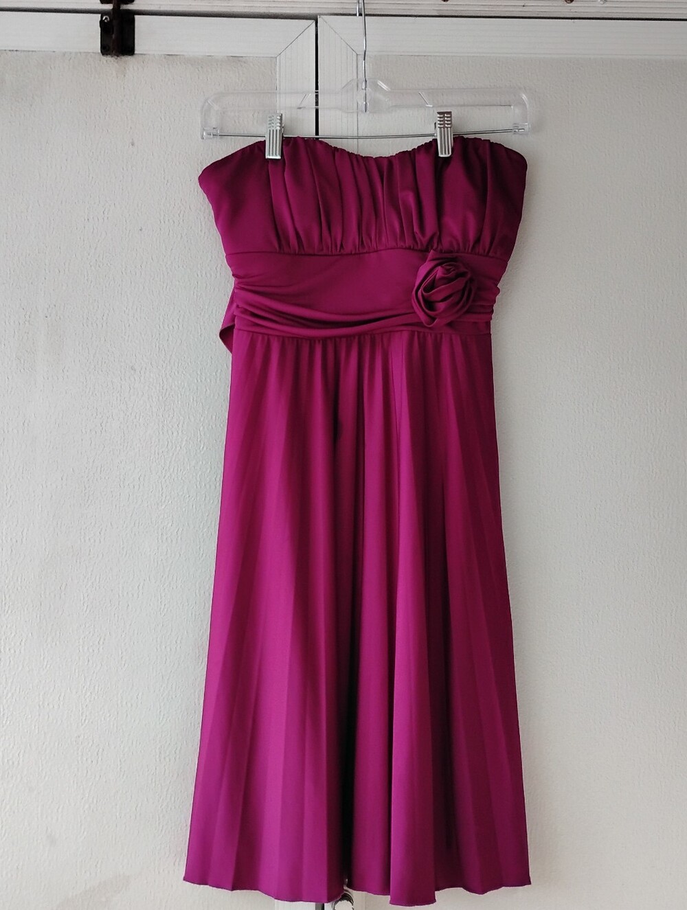 Speechless Strapless Rose-Magenta Midi Dress with Rosette